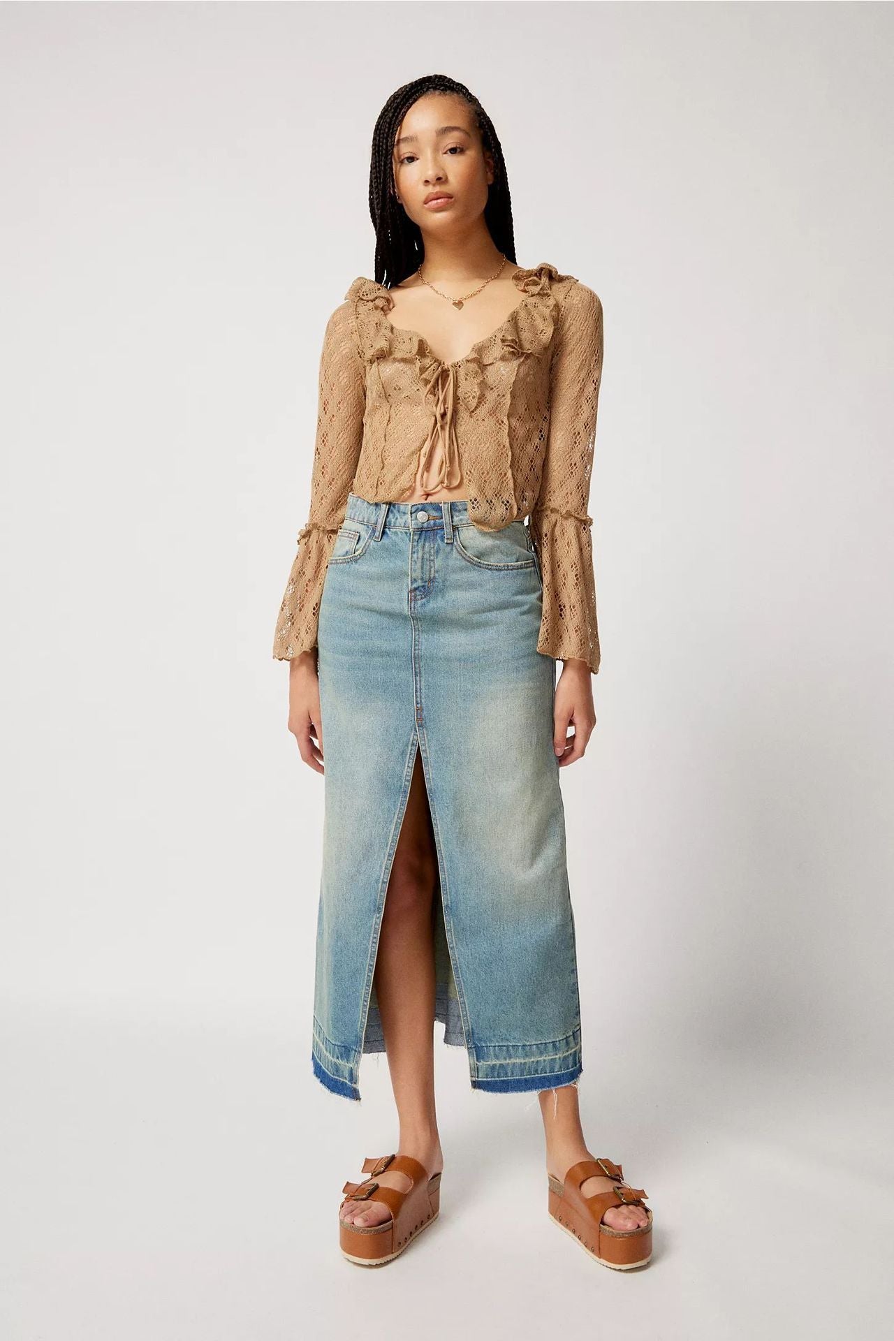 Retro Slim-fit Denim Maxi Skirt For Women