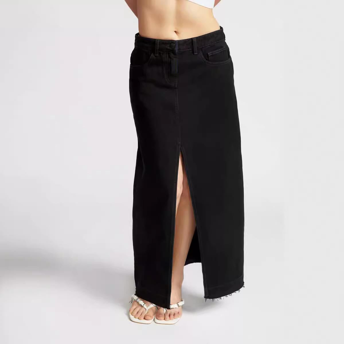 Retro Slim-fit Denim Maxi Skirt For Women