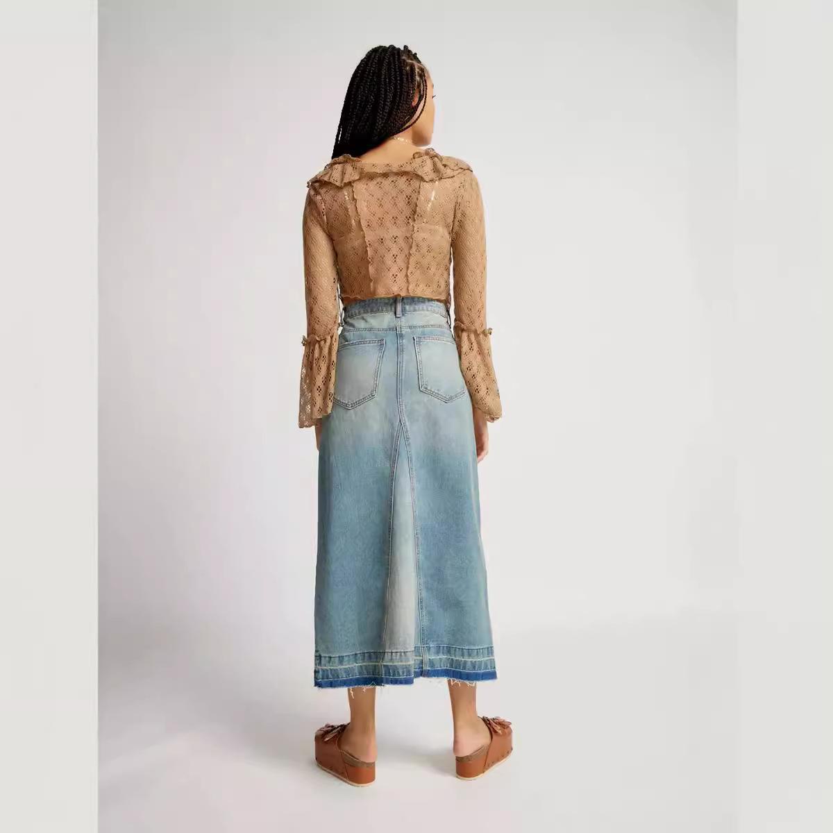 Retro Slim-fit Denim Maxi Skirt For Women