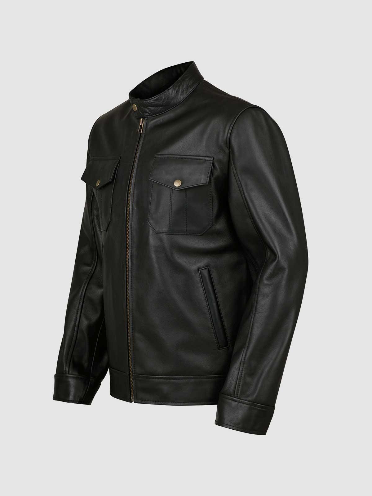 4 Pocket Black Leather Jacket