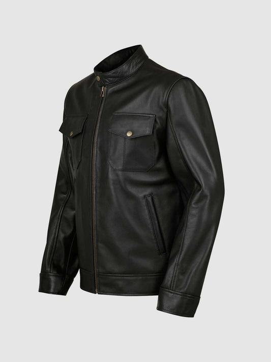 4 Pocket Black Leather Jacket