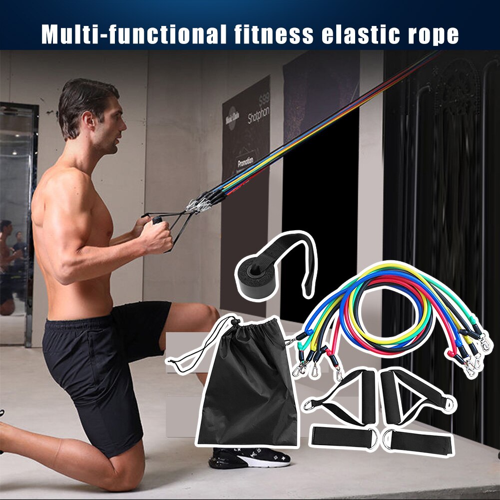 Elastic Resistance Band with Bag Door Buckle 11pcs Exercise Pull Rope Ankle Ring Multi-function Equipment for Exercise